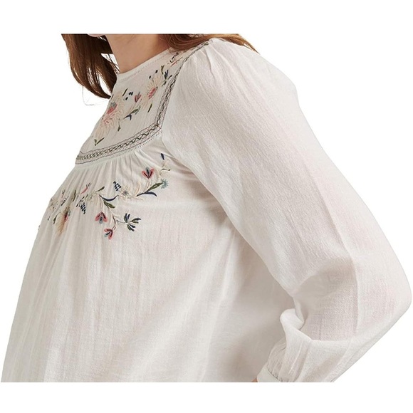 Lucky Brand Embroidered Yoke Cotton Peasant Top - Picture 2 of 11